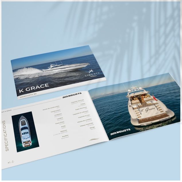 Création d'une brochure de Yacht à Cannes pour Liberty, par Lueur Externe Agence de communication